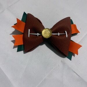 Handmade Brown Football Bow with Orange and Green Accents